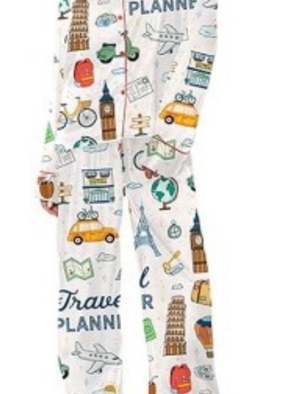 Satin Travel Icon Pajama Bottoms for Women - White with Multicolor Print